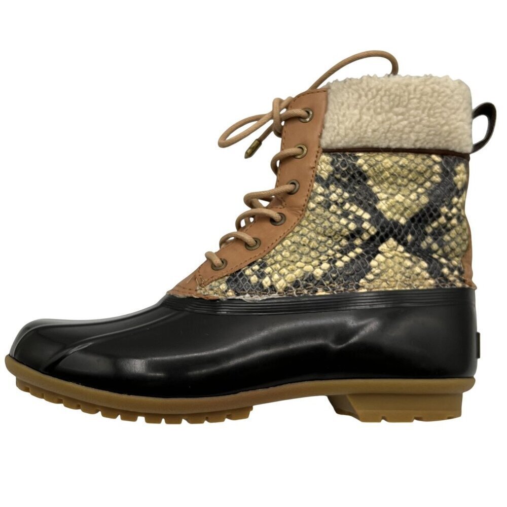 Sam Edelman Womens 7M Duck Boots Leather Upper Faux Fur Snake Pattern Waterproof - Picture 8 of 16